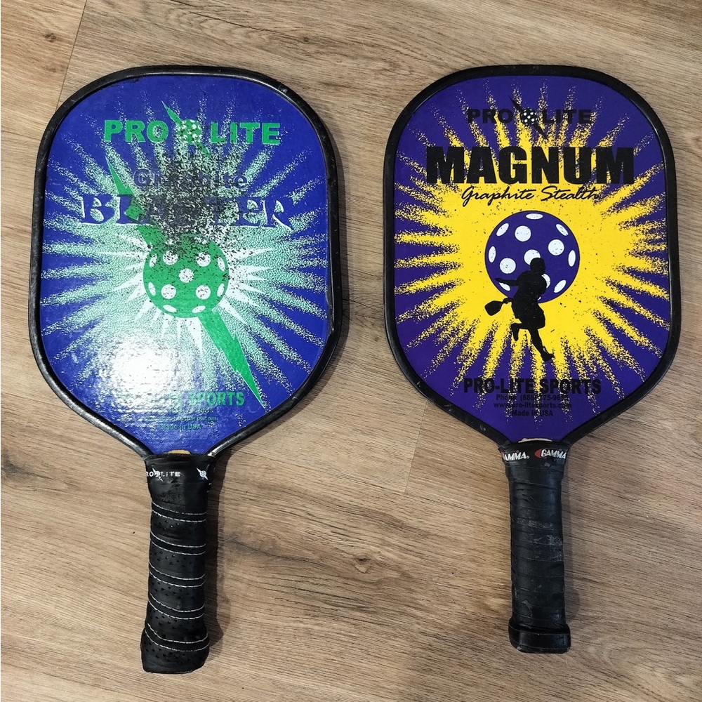 Two Pro Lite Pickleball Paddles Magnum Graphite Stealth + Blaster Made USA